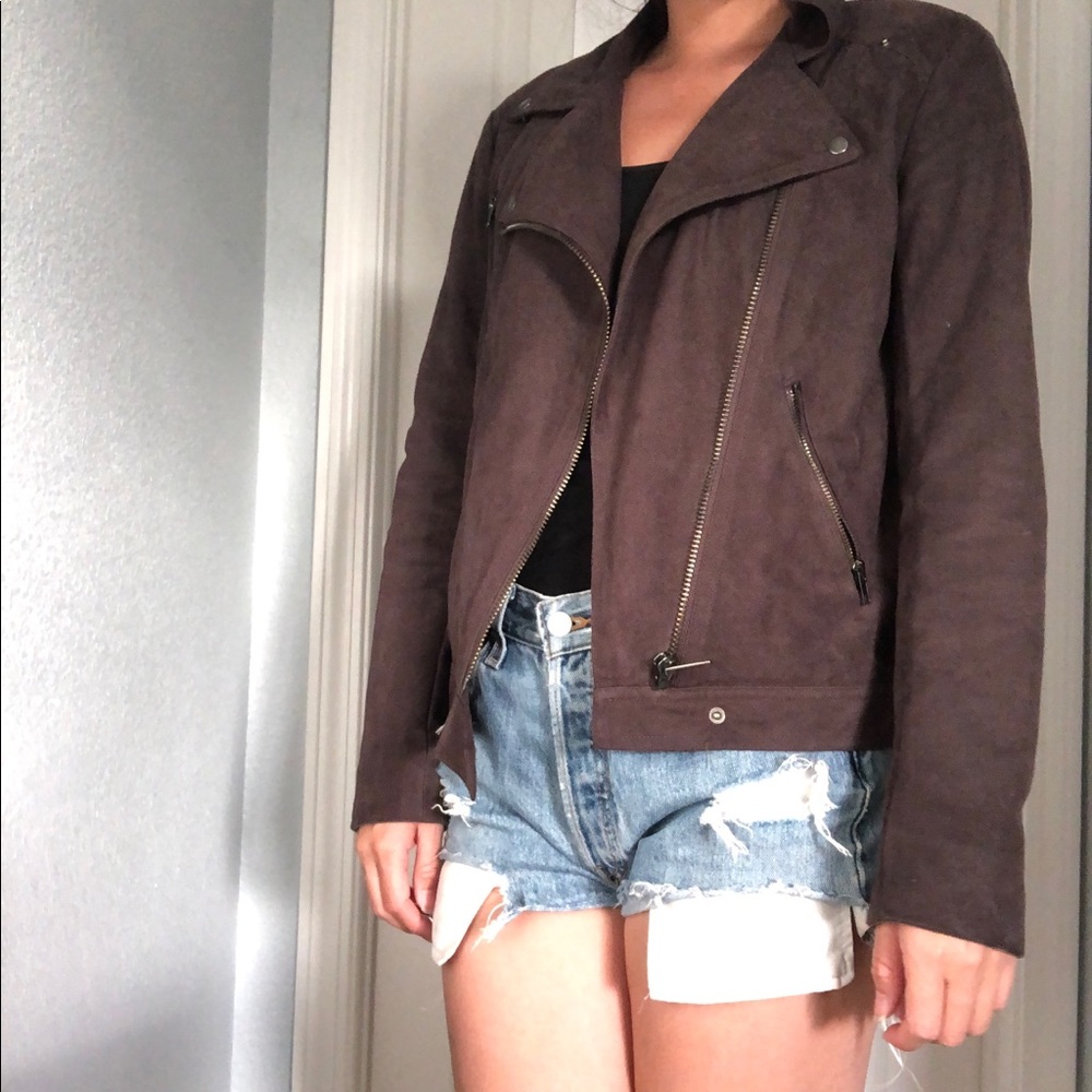 Azalea Motorcycle Suede Jacket - Charcoal